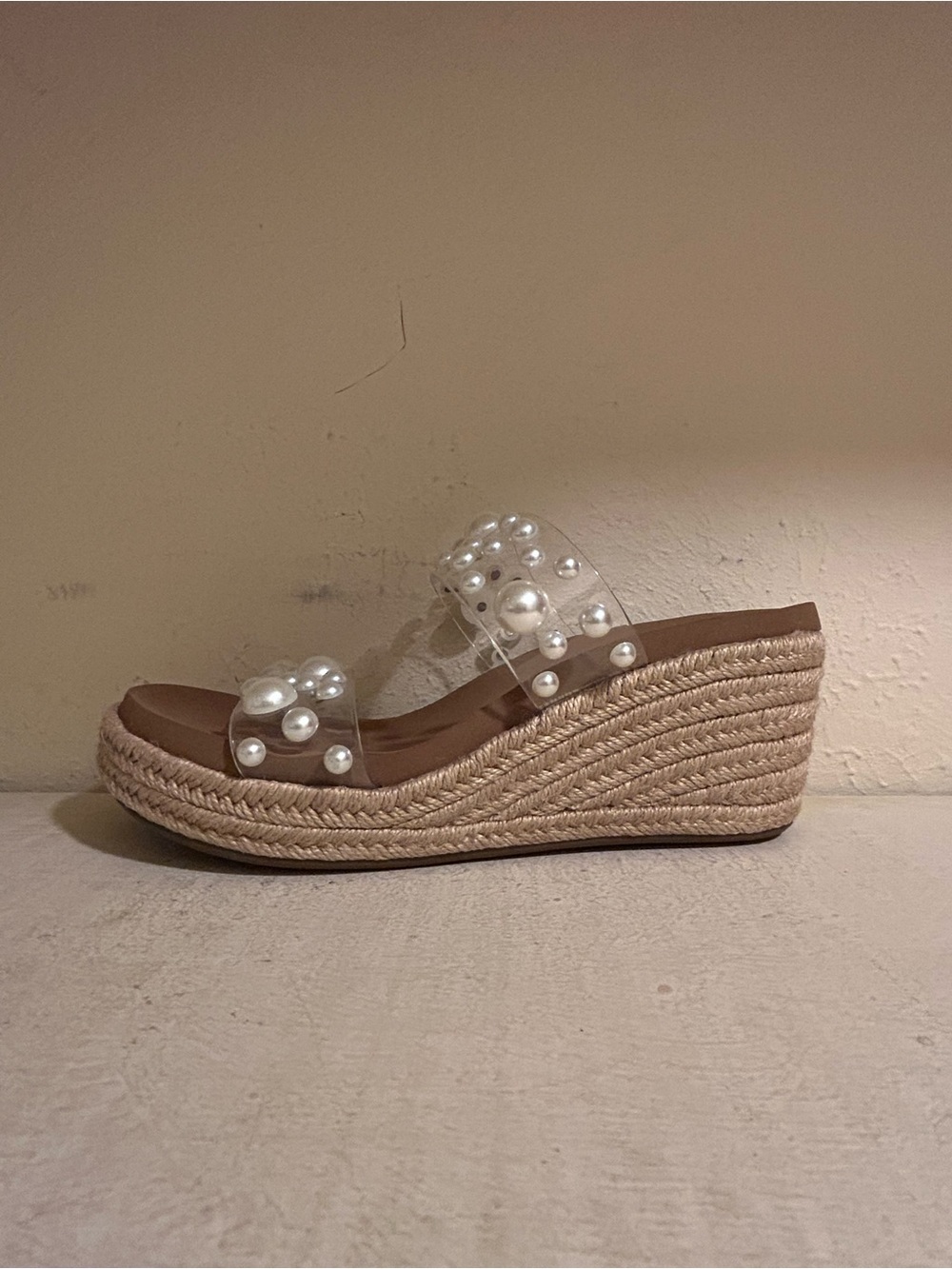 Corkys Clear Pearl Strap Espadrille Wedges in Natural
